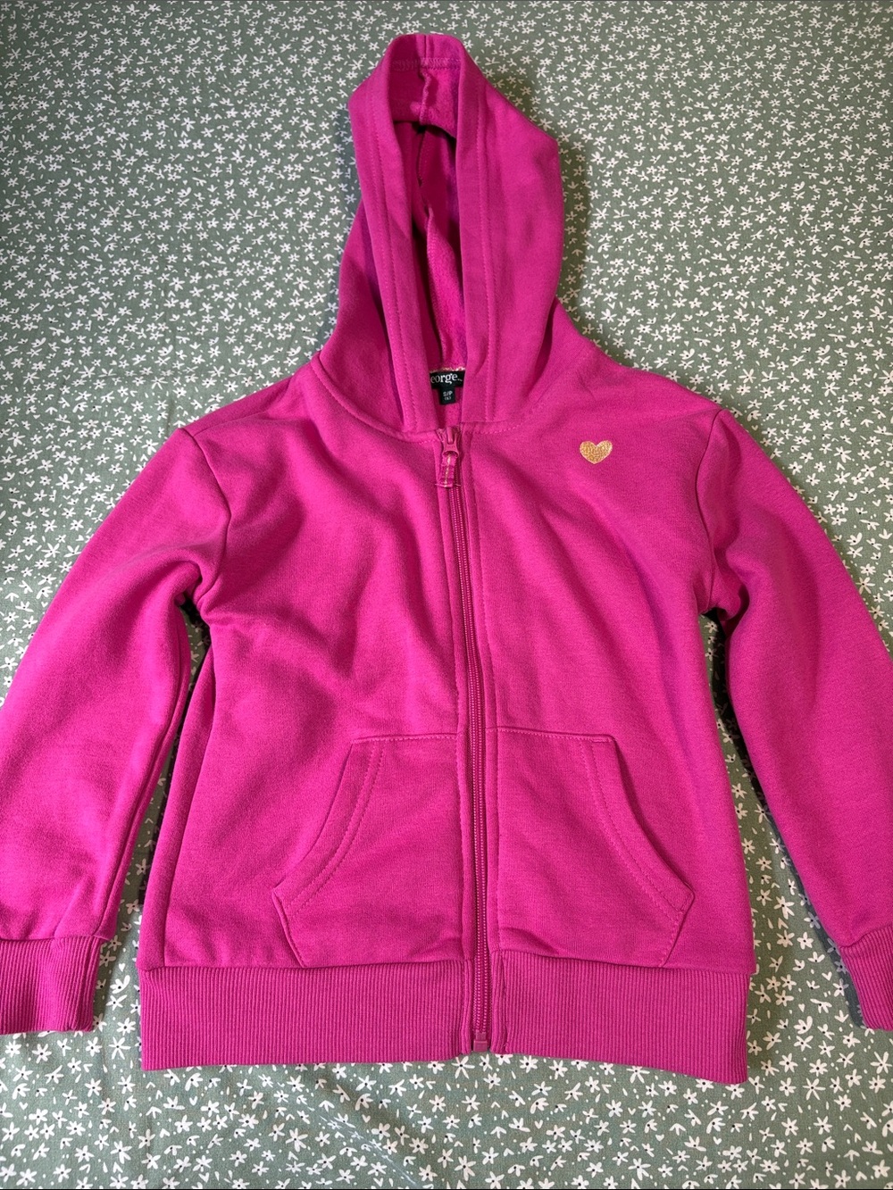 Girls' Hot Pink Zip-Up Hoodie with Gold Heart Accent